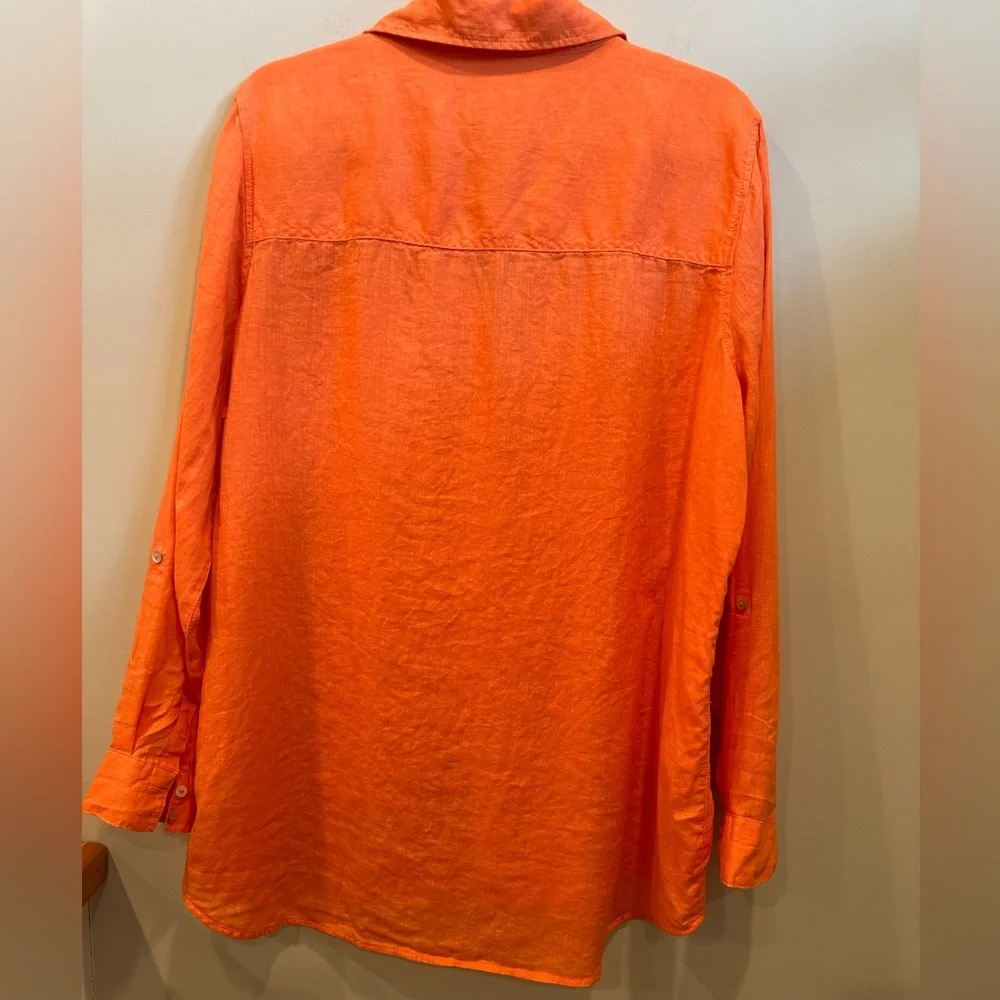 Sigrid Olsen Linen Blend Button-Down Shirt Tunic Top Roll Tab Sleeves Sz XL - Picture 3 of 11